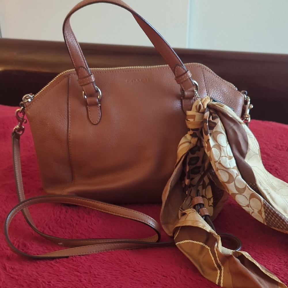 Coach Brown Leather Handbag with Scarf